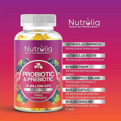 Nutroliq Prebiotic & Probiotic Sugar-Free Gummies