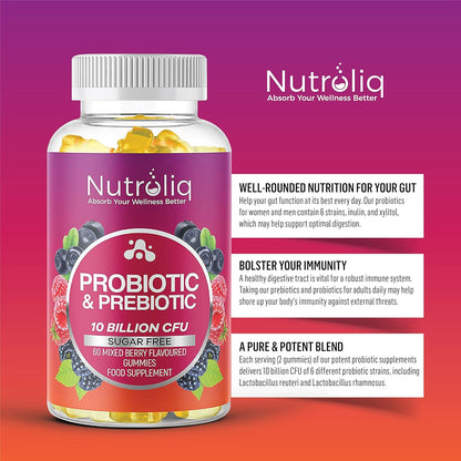 Nutroliq Prebiotic & Probiotic Sugar-Free Gummies